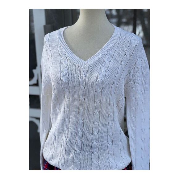 Vintage Harry Rosen White Fisherman’s Knit Sweater V Neck Sz S - Picture 9 of 9